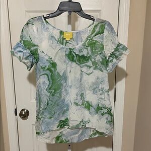 Anthropologie Maeve Green and Blue Marble Print Blouse